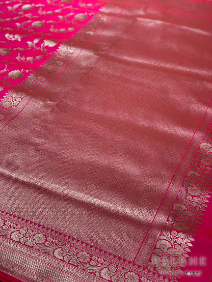 Rani Pink Banarasi Floral Jaal in Pure Silk