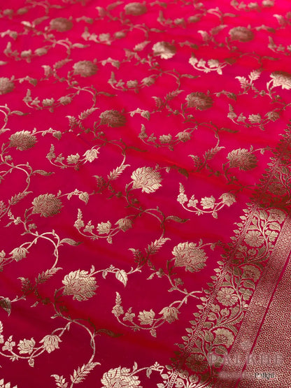 Rani Pink Banarasi Floral Jaal in Pure Silk