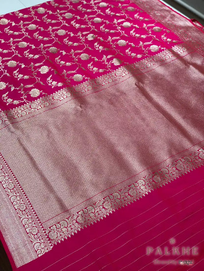 Rani Pink Banarasi Floral Jaal in Pure Silk