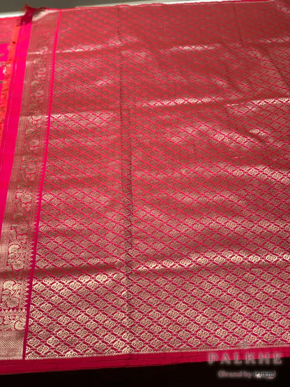 Rani Pink Banarasi Floral Jaal in Pure Silk