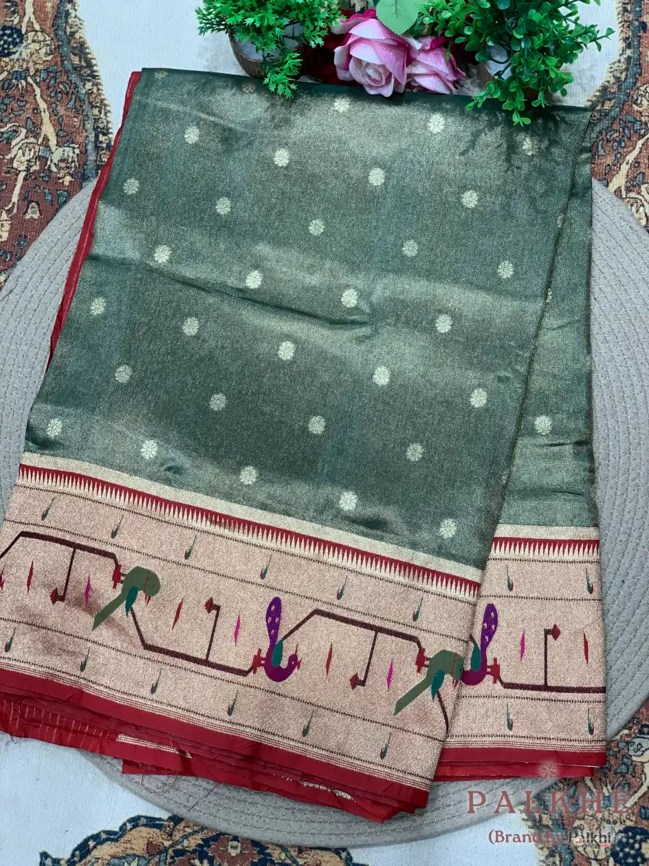 Green Paithani Buttis in Pure Tissue Silk
