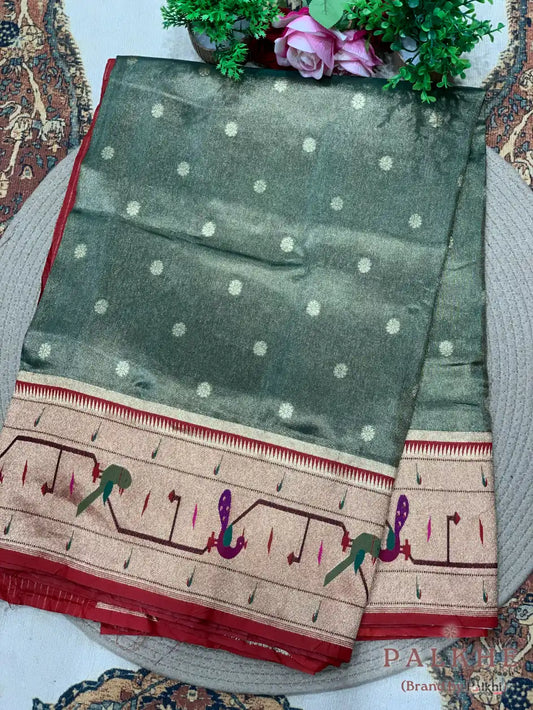 Green Paithani Buttis in Pure Tissue Silk