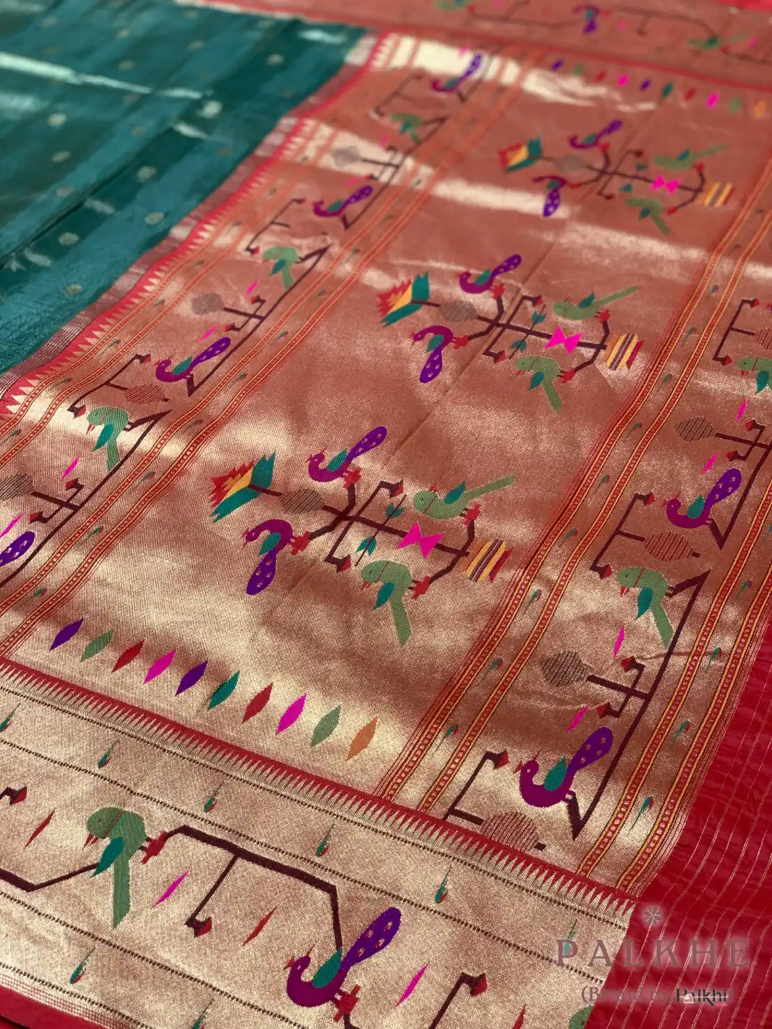 Green Paithani Buttis in Pure Tissue Silk