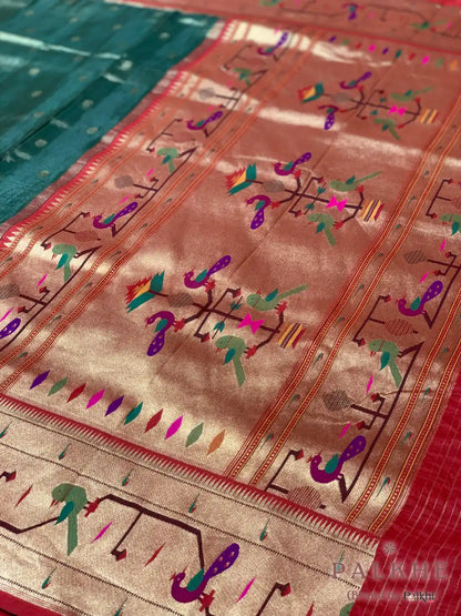 Green Paithani Buttis in Pure Tissue Silk