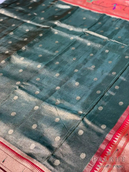 Green Paithani Buttis in Pure Tissue Silk