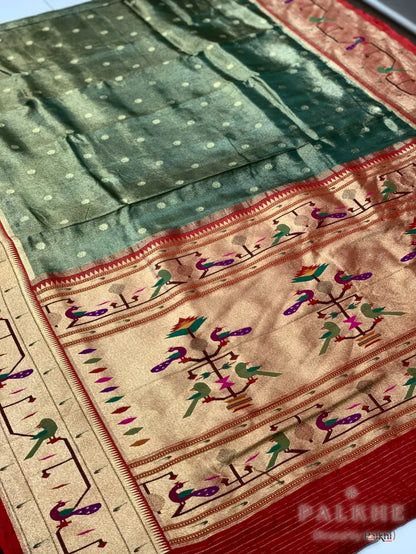 Green Paithani Buttis in Pure Tissue Silk