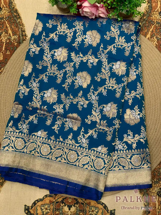 Blue Banarasi Floral Jaal in Pure Silk