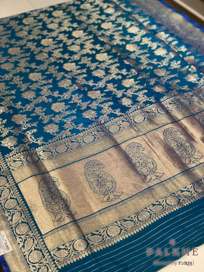 Blue Banarasi Floral Jaal in Pure Silk