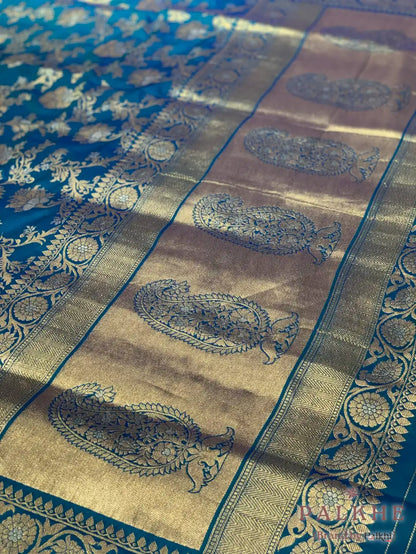 Blue Banarasi Floral Jaal in Pure Silk