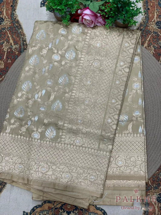Beige Banarasi Floral Jaal in Pure Silk