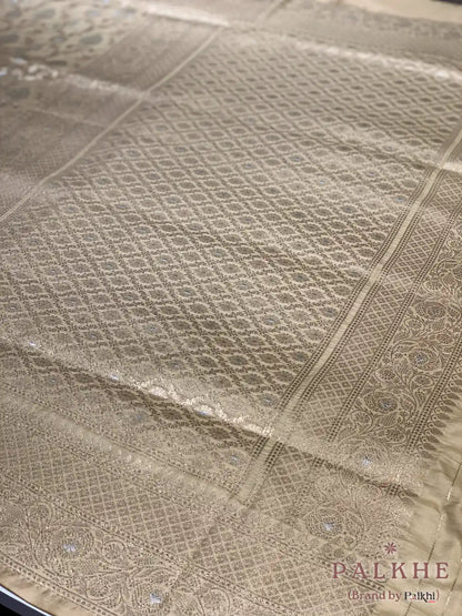 Beige Banarasi Floral Jaal in Pure Silk