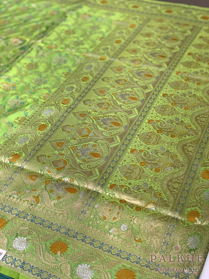 Green Banarasi Floral Jaal in Pure Silk