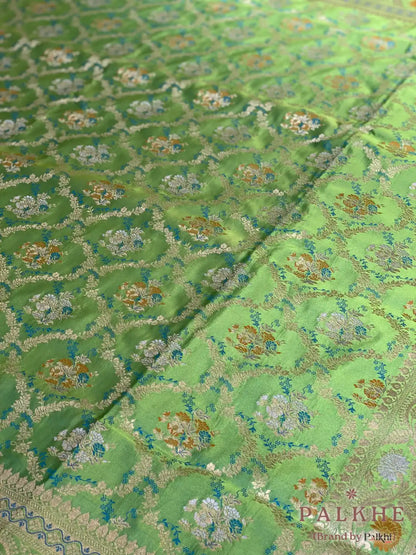 Green Banarasi Floral Jaal in Pure Silk