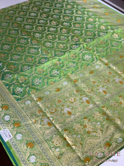 Green Banarasi Floral Jaal in Pure Silk