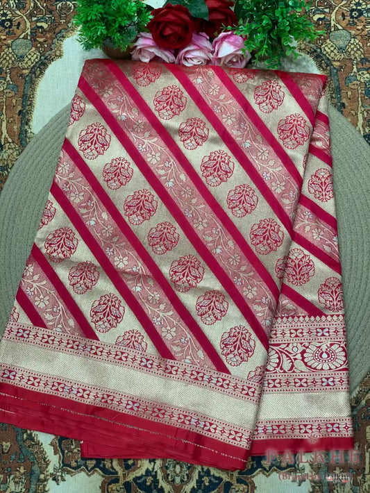 Pink and Gold Banarasi in Pure Katan Silk
