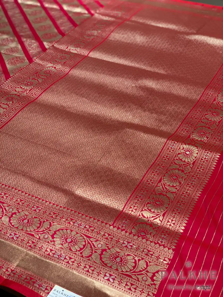 Pink and Gold Banarasi in Pure Katan Silk