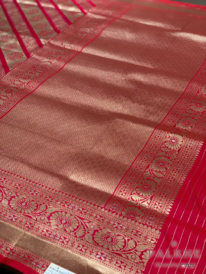 Pink and Gold Banarasi in Pure Katan Silk