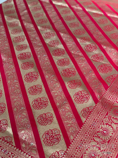 Pink and Gold Banarasi in Pure Katan Silk