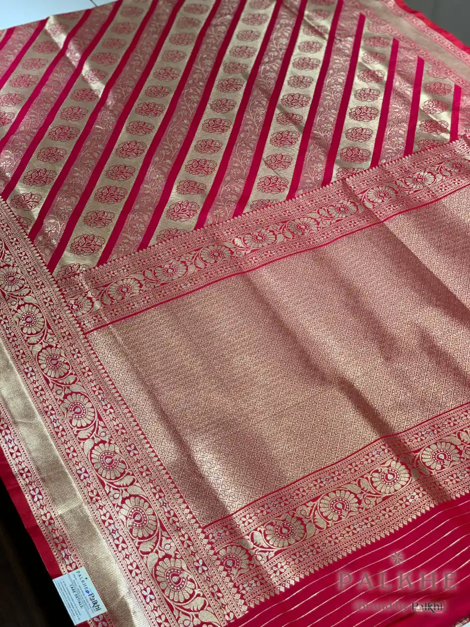 Pink and Gold Banarasi in Pure Katan Silk
