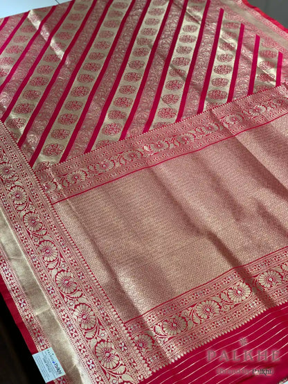 Pink and Gold Banarasi in Pure Katan Silk