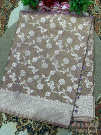 Lavender Banarasi Floral Jaal in Tissue Silk