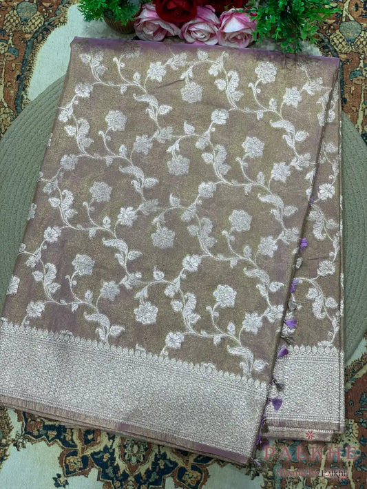 Lavender Banarasi Floral Jaal in Tissue Silk