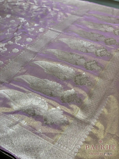 Lavender Banarasi Floral Jaal in Tissue Silk