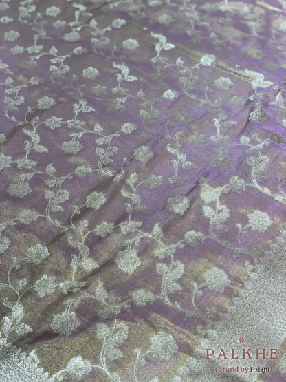 Lavender Banarasi Floral Jaal in Tissue Silk