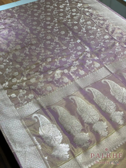Lavender Banarasi Floral Jaal in Tissue Silk