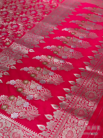Cherry Red Banarasi Floral Jaal in Katan Silk