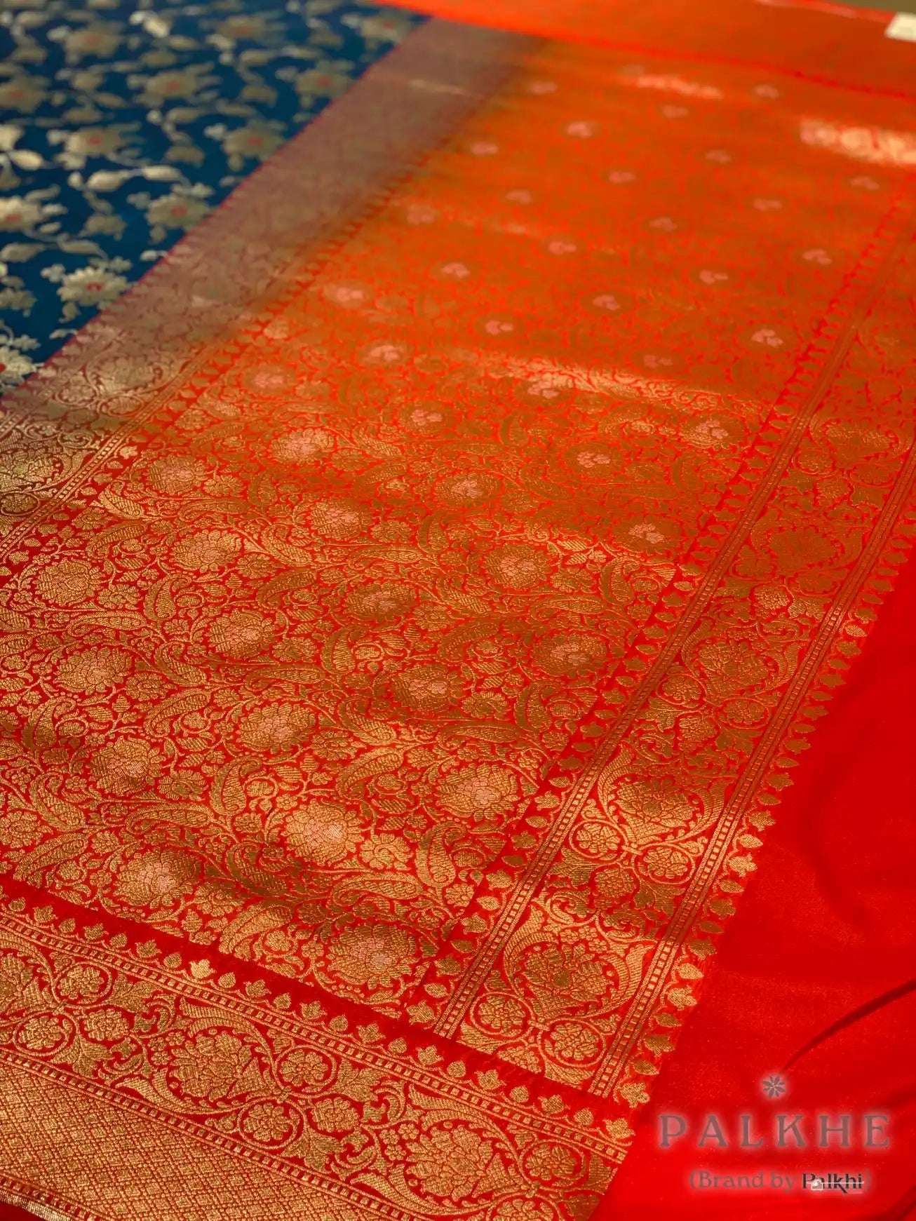 Dark Blue Banarasi Floral Jaal in Silk