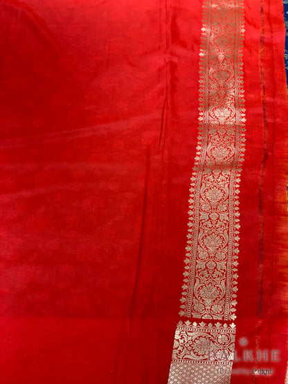 Dark Blue Banarasi Floral Jaal in Silk