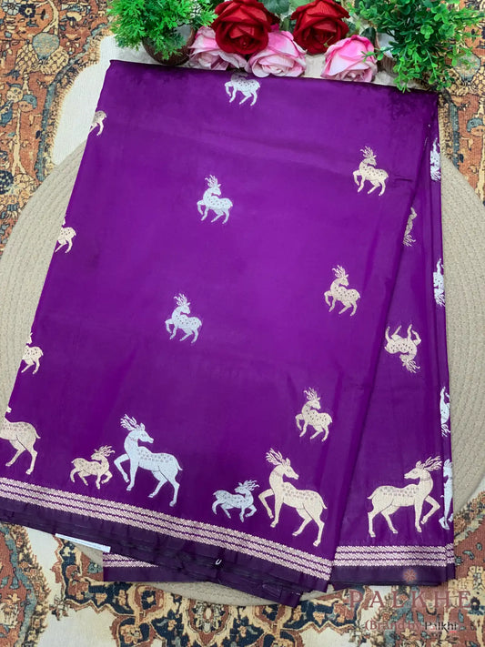 Purple Banarasi Animal Motif in Pure Katan Silk
