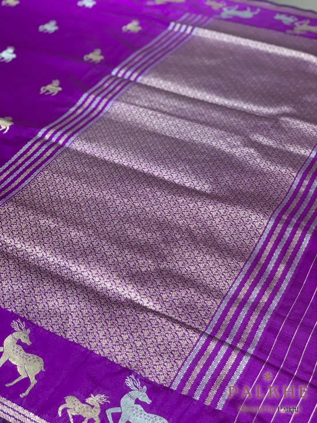 Purple Banarasi Animal Motif in Pure Katan Silk