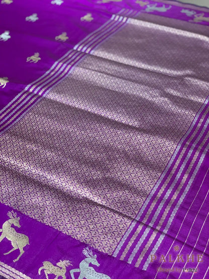 Purple Banarasi Animal Motif in Pure Katan Silk