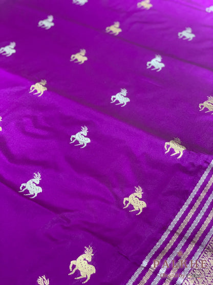 Purple Banarasi Animal Motif in Pure Katan Silk
