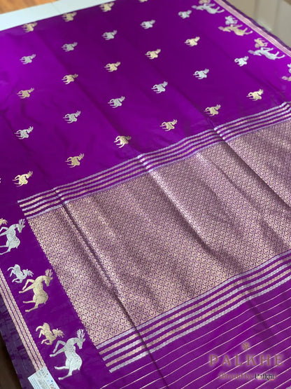 Purple Banarasi Animal Motif in Pure Katan Silk