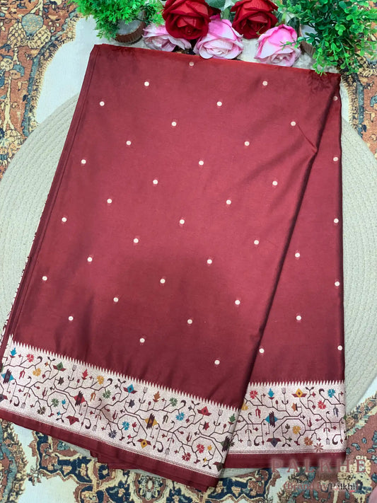 Maroon Paithani Polka Dots in Pure Silk
