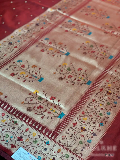 Maroon Paithani Polka Dots in Pure Silk