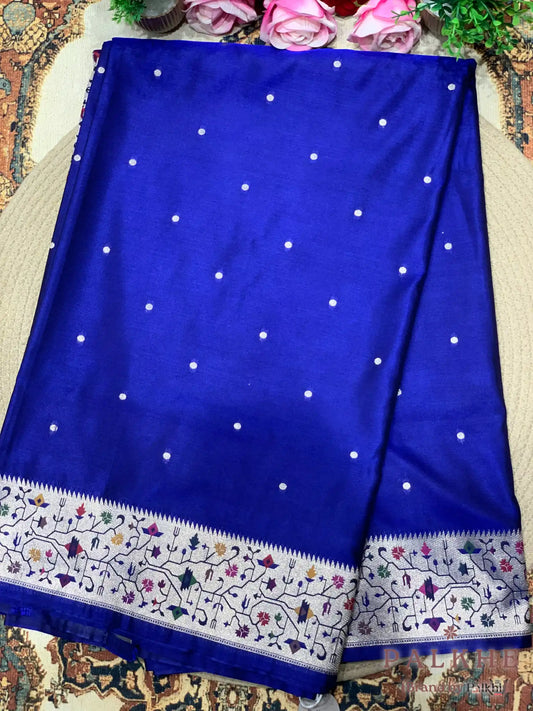 Royal Blue Paithani Polka Dots in Pure Silk