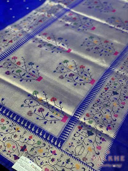 Royal Blue Paithani Polka Dots in Pure Silk