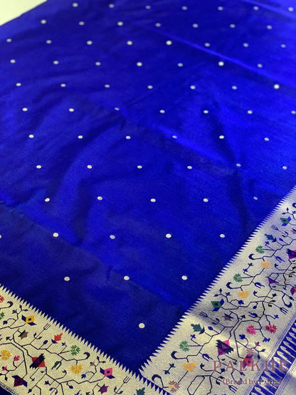 Royal Blue Paithani Polka Dots in Pure Silk