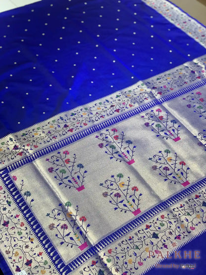 Royal Blue Paithani Polka Dots in Pure Silk
