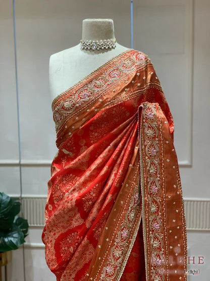 Rust Pure Silk Kanjivaram x Hanad Embroidery