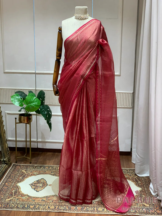 Crimson Red Chanderi in Tissue Kora