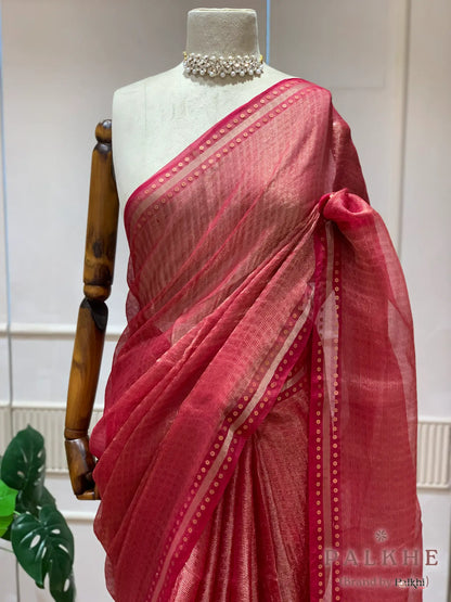 Crimson Red Chanderi in Tissue Kora