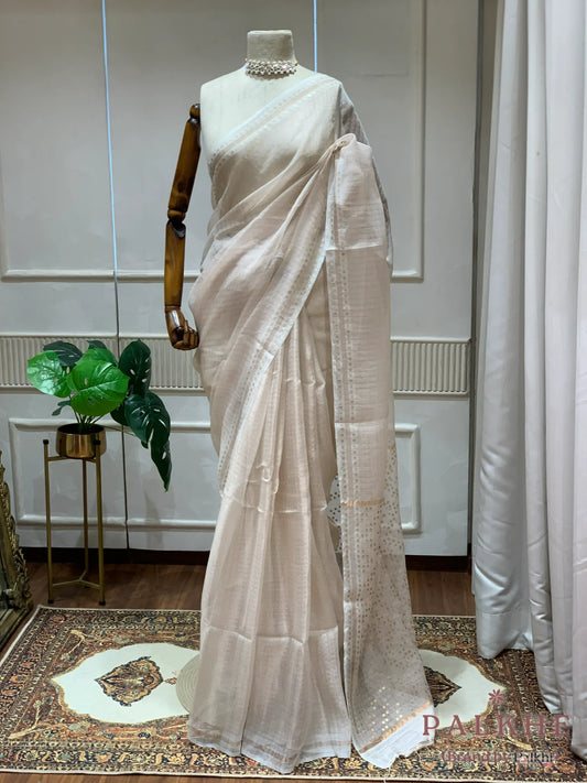 Off-White Chanderi in Tissue Kora