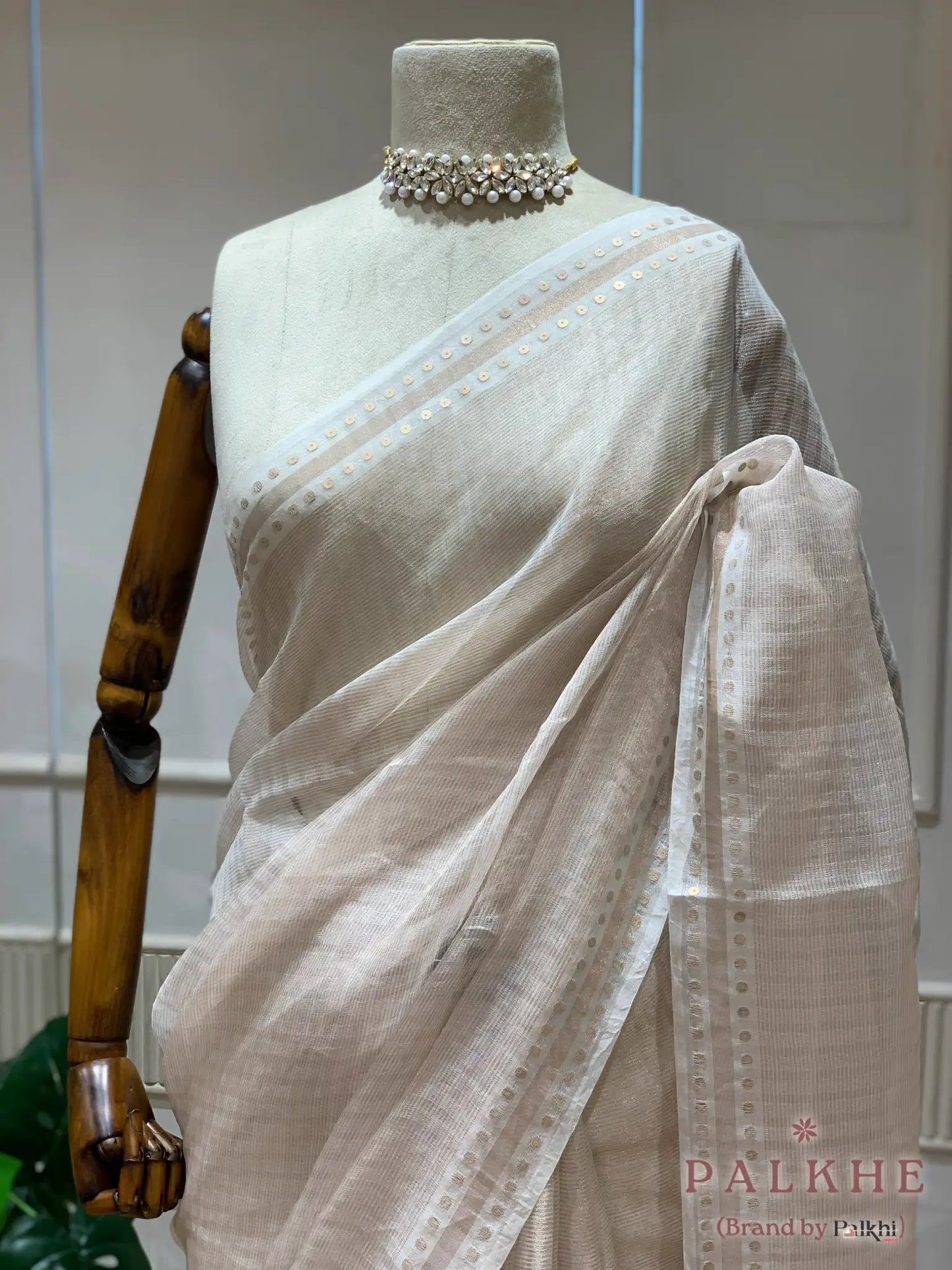 Off-White Chanderi in Tissue Kora