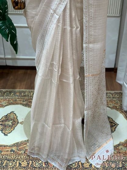 Off-White Chanderi in Tissue Kora