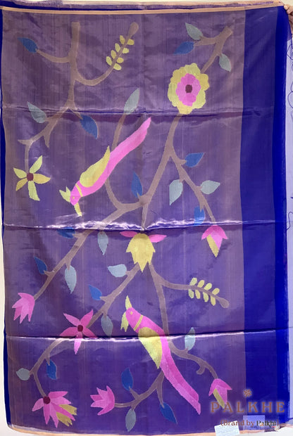 Royal Blue Paithani Floral in Pure Kora